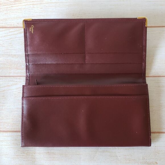 Cartier Paris Leather Bifold Long Checkbook Wallet Luxury Burgundy Designer - Picture 13 of 14